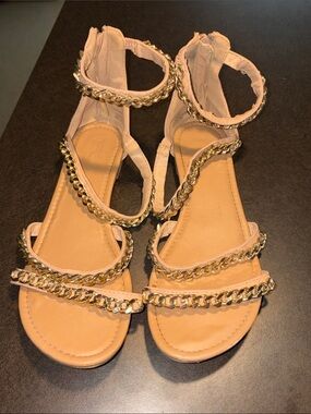 Charlotte Russe Pink Blush Chain-Trim Ankle Wrap Sandals